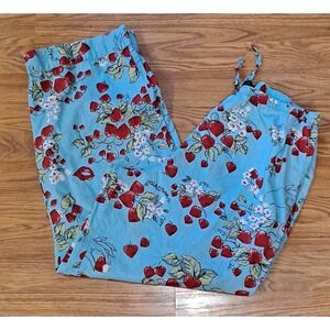 Nick & Nora Pajama Pants Womens M Strawberry Heart Lips Lounge Floral Cozy READ